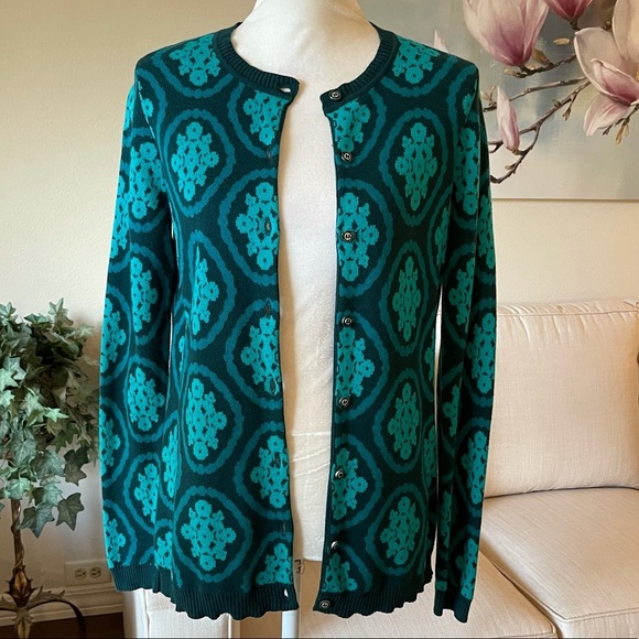 Isaac Mizrahi Live Teal Turquoise Cotton Cardigan Button Front Sweater - Picture 7 of 14